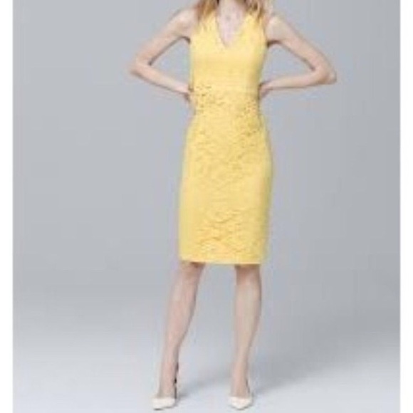 NWT White House Black Market Sleeveless Lace Sheath Dress 3D Appliqué Yellow 10 - Picture 2 of 16